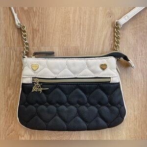 Betsey Johnson small quilted bag cream black gold graffiti interior heart love